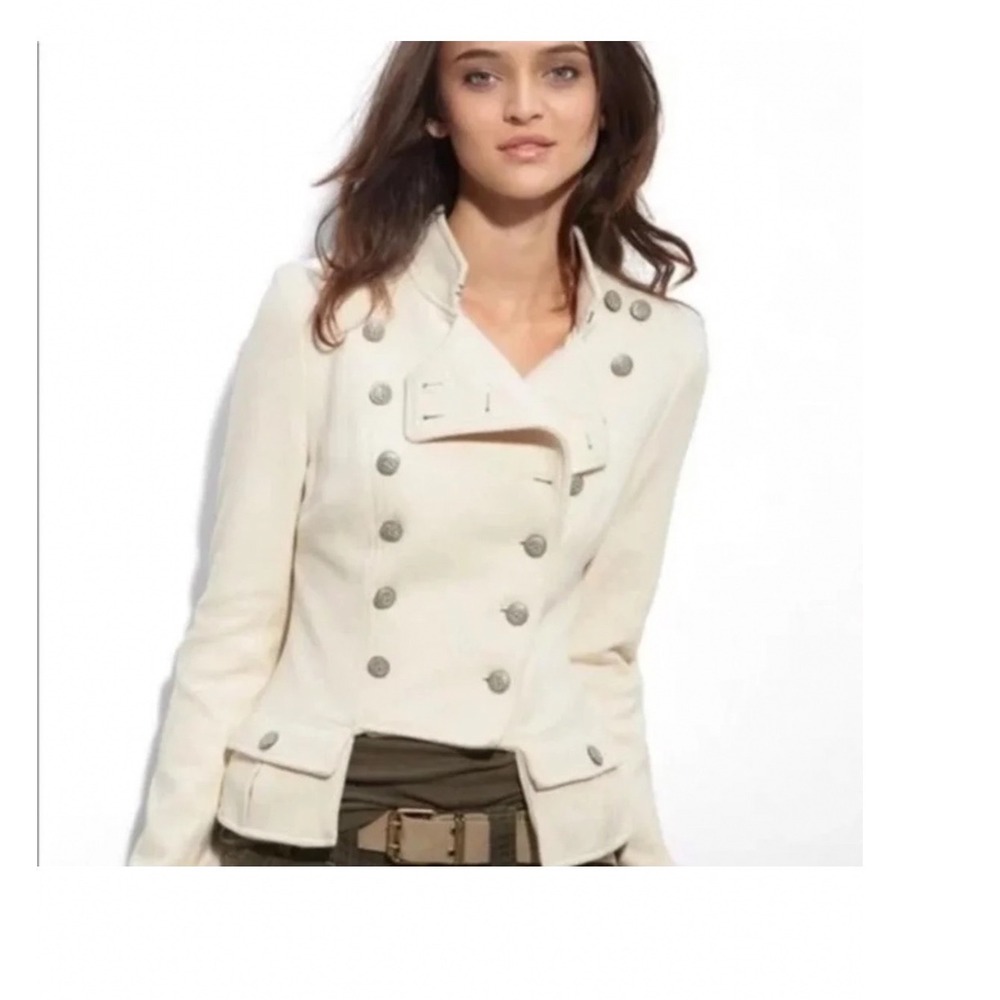 Free People We The Free Military Jacket Cream Lace Up Back Double Breasted 6